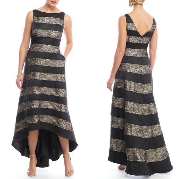 New! ADRIANNA PAPELL Women's Striped Lace High-Low Dress Formal Gown Size 6 - Picture 1 of 6
